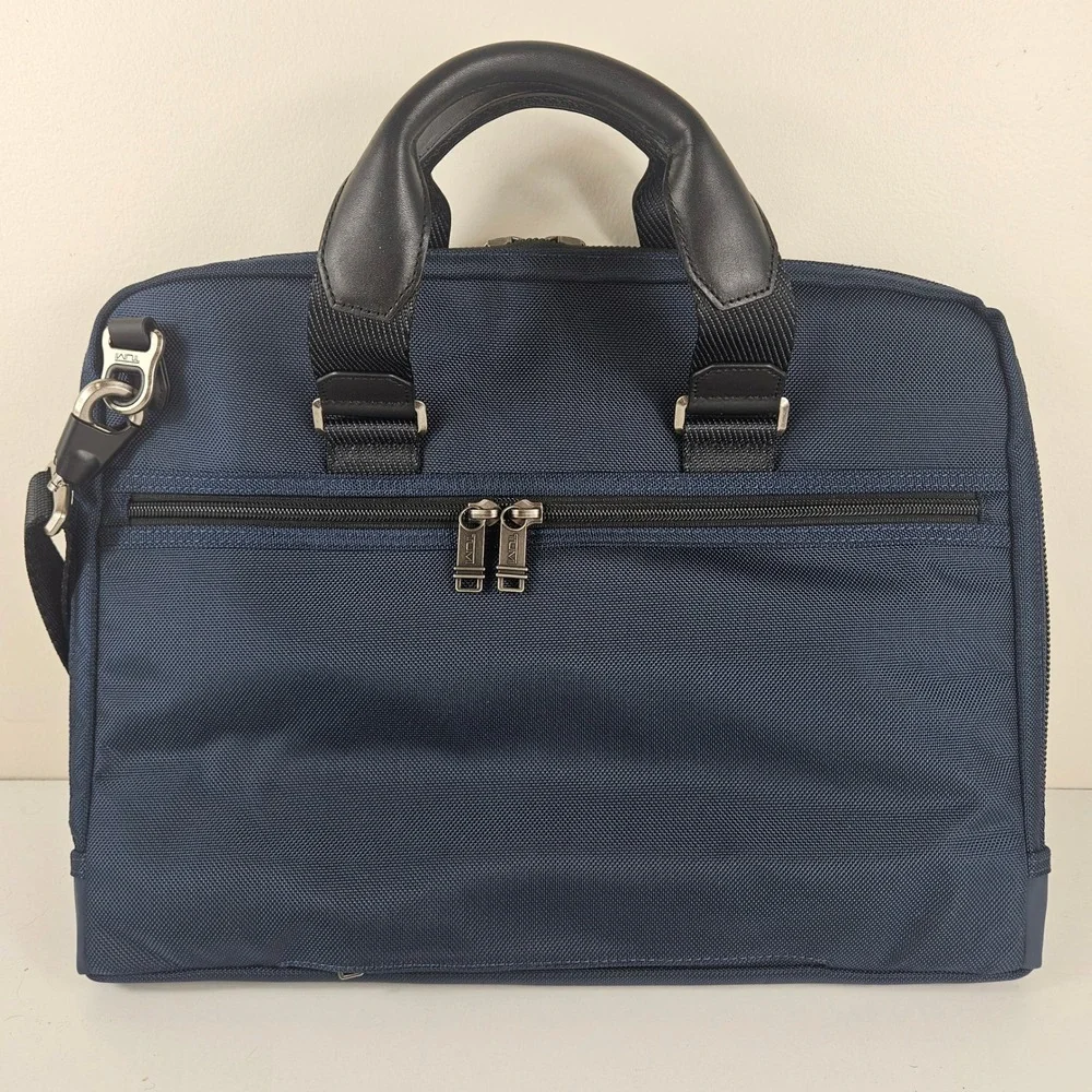 Tumi Alpha Bravo Academy Slim Briefcase Navy Blue Ballistic Nylon 11.75x15.5x2